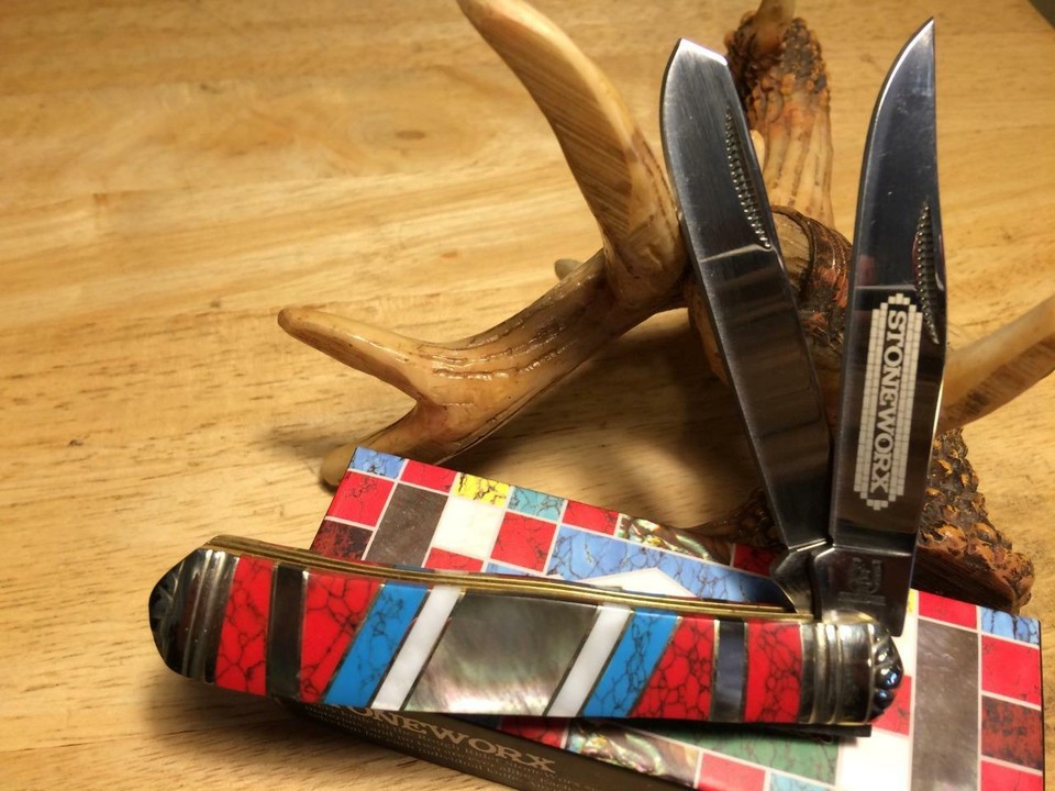 Rough Rider Stoneworx Turquoise Mother of Pearl Trapper 4 1/8 ...