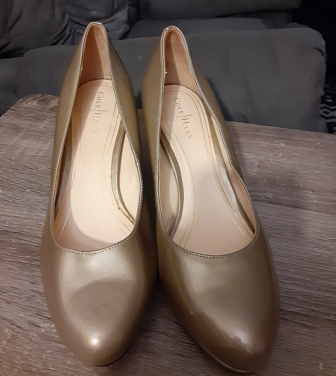 COLE HAAN Women Shoes 7 B Suede Taupe High Heel Platform Pump
