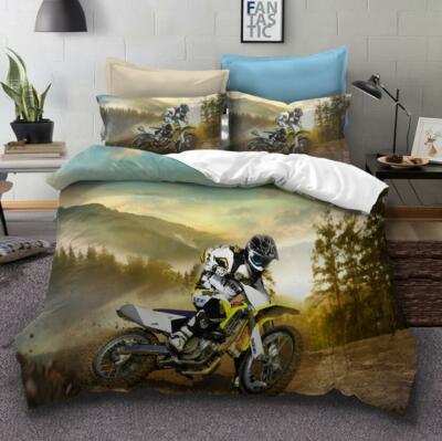 3D Motorcycle Forest ZHUA23 Bed Pillowcases Quilt Duvet Cover Set Queen King Zoe