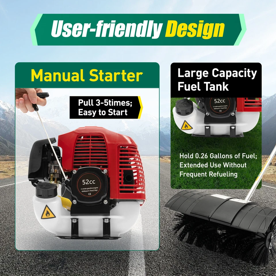 Gas Power Nylon Brush Broom Sweeper Artificial Grass Driveway Turf Snow Clean US - Image 3 of 4