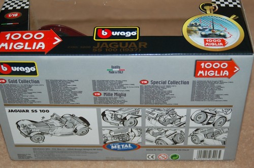 Burago Jaguar SS100 1937 1:18 Diecast Metal Model Car #3206 Vintage 1000 MIGLIA - Picture 6 of 10