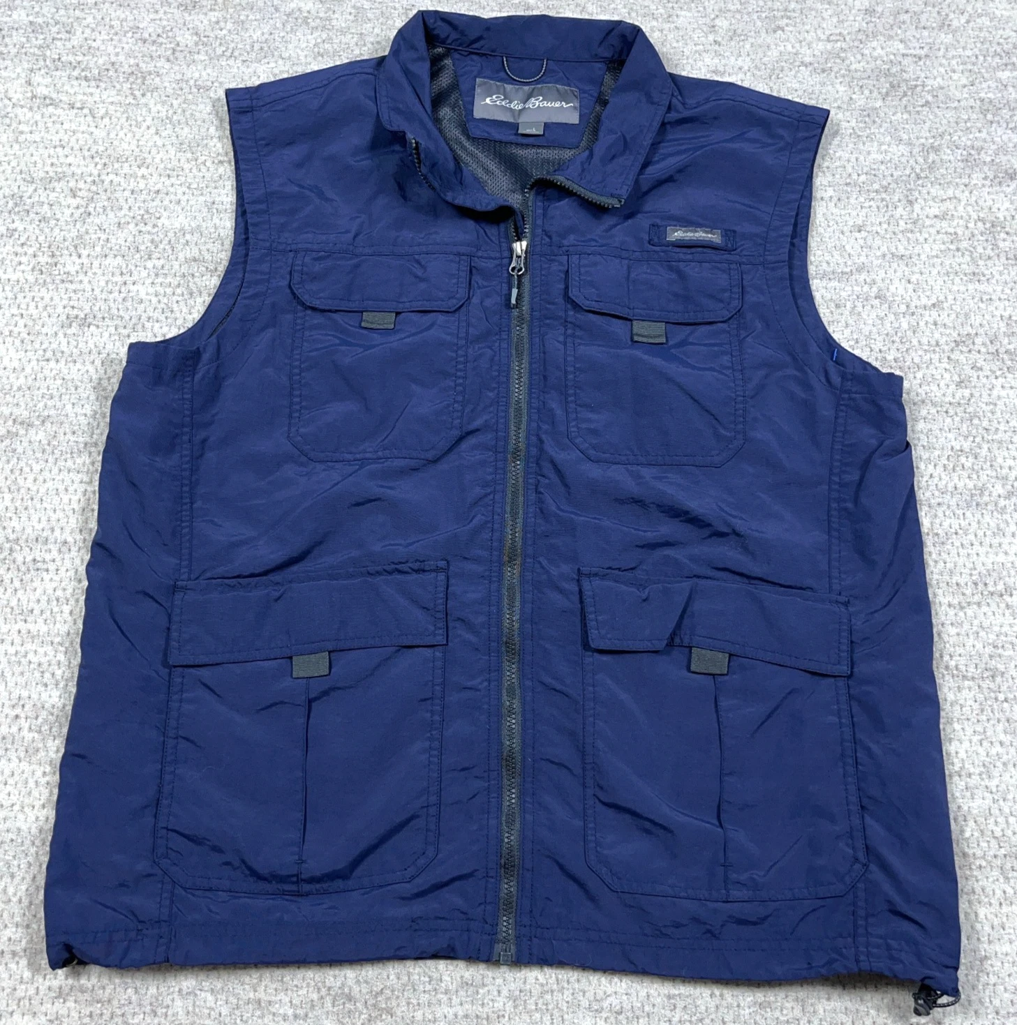 Eddie Bauer Vest Men Large Navy Blue Windbreaker Sleeveless Jacket Nylon Hiking