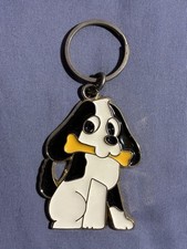 Vintage Enamel and Gold Colored Metal Dog Keychain - super cute 
