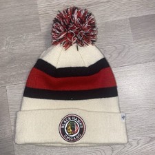 Chicago Blackhawks Hockey Beanie Pom '47 Beige NHL Embroidered
