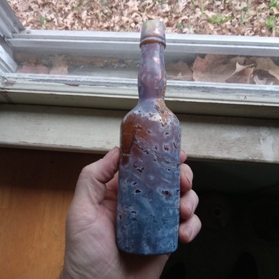 1870s SCARCE 8''SMALL SIZE LADY'S LEG BITTERS BOTTLE APPLIED LIP PRIVY DUG