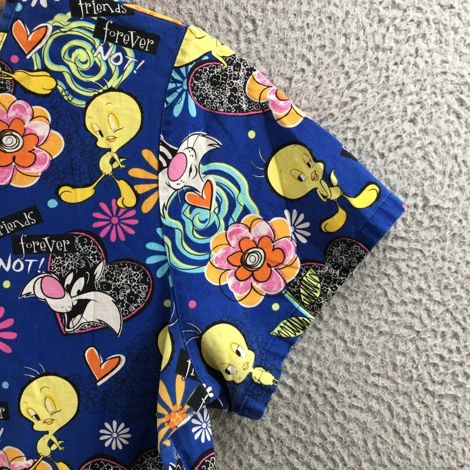 Looney Tunes Scrub Tops Womens Large Blue TWEETY SILVESTER Vneck Short Sleeves - Image 4 of 4