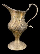 Antique English Georgian Sterling Silver Floral Repousse Pedestal Creamer London