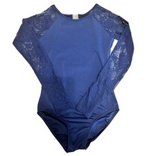 Energetiks Navy Lace Long Sleeve Leotard Child Large 10-11 Open Back Dance