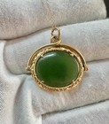 Roman Warrior Goddess Jade Intaglio Pendant Fob Necklace 14K Gold Victorian — photo 9