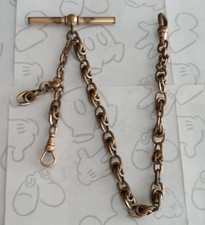 Vintage Antique JFSS 10.5" Pocket Watch Chain T-Bar Gold 1/10 14K Gold Filled