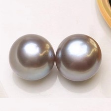 Pair 11-12mm Natural South Sea Genuine Purple Gray Round Loose Pearl Undrilled