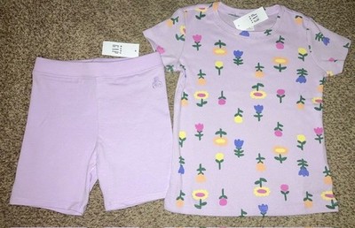 NEW With Tags Baby Gap Girl's S/S Ribbed T-Shirt/Bike Shorts Outfit 2T/2yrs