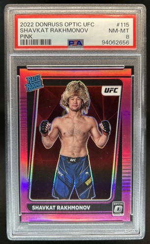 2022 Donruss Optic UFC Shavkat Rakhmonov Pink Prizm Rated Rookie #/25 PSA 8