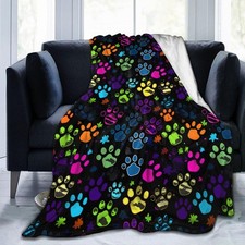 Colorful Dog Paw Print Throw Blanket Plush Microfiber Flannel Fleece Blanket ...