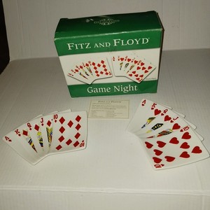 2 Fitz & Floyd Game Night Snack Plates 7.5" x 5" Hearts & Diamonds