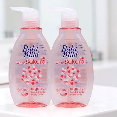 Babi Mild White Sakura Organic Head & Body Wash Shampoo 380ml pack 2