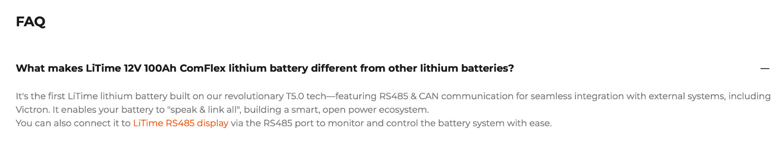 LiTime 12V 100Ah Smart ComFlex Battery with Bluetooth & Victron Communication
