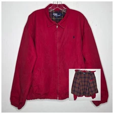 Vintage Polo Ralph Lauren Harrington Jacket XL Red Bomber Plaid Tartan Lined 90s