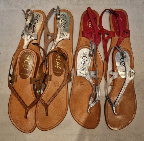 Job Lot 4no pairs Brand New - New Look Flat Buckle Sandals Size UK 6 - Gold, Red