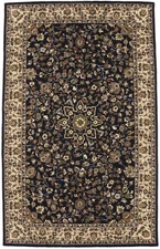 Hand-Tufted Dark Navy Floral Medallion Rug Traditional Home Decor Carpet 5x8 ft