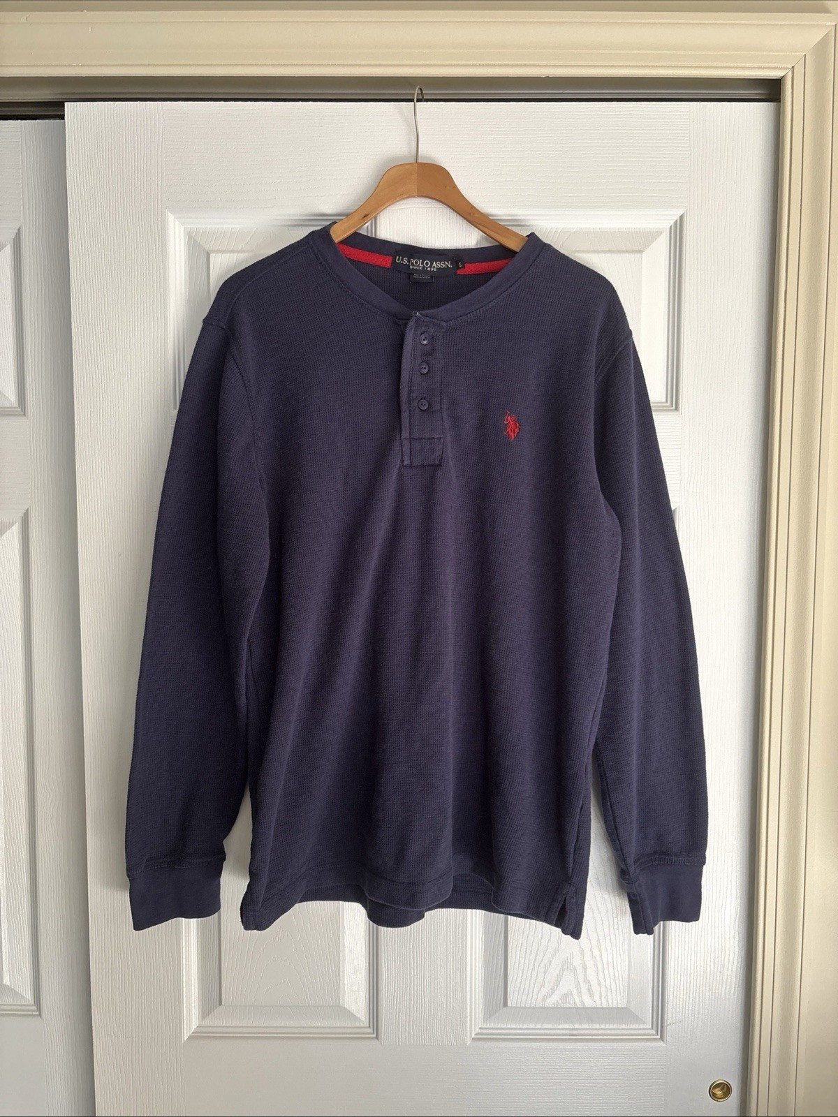 Vintage Y2K U.S. Polo Assn. Navy Waffle Knit Thermal Long Sleeve Shirt (Men