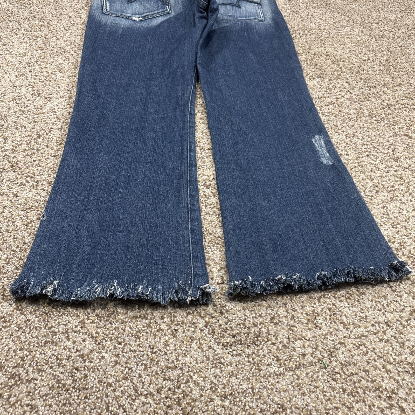BCBG MAXAZRIA Women's Blue Denim Jeans 29 X 26 Bootcut Flare Crop Raw Hem - View 13
