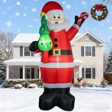 7ft Christmas Inflatable Santa Claus Holding Christmas Tree Cane Xmas Decoration