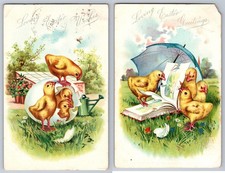 Easter, Chicks On Book w Umbrella & Egg Shell...
