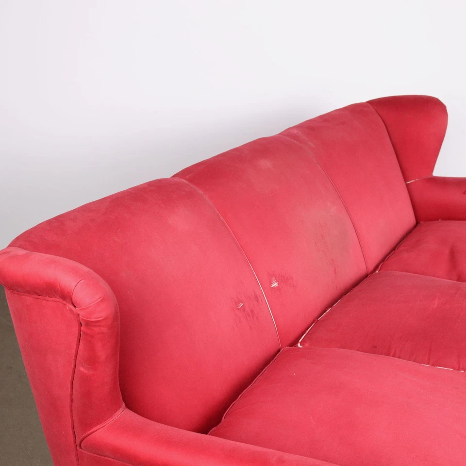 Sofá Vintage Tela Primavera Italia Años 50 Para Restaurar Original Foto 3 de 4