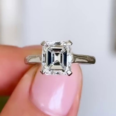 1.60Ctw Emerald Real Moissanite Solitaire Engagement Ring 14K White Gold Plated