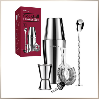 Cocktail Shaker Set 800ml Edelstahl 6-teiliges Bar Zubehör Geschenkset für