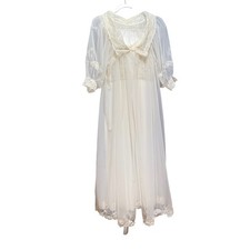 Vintage Ivory Lace Peignoir Set Bridal Nightgown and Sheer Robe Pearl Detail