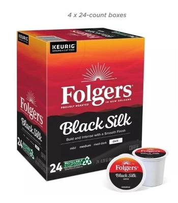 Folgers Black Silk Coffee, Dark Roast K-cup Pods, 96 count