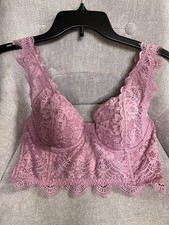 VICTORIA S SECRET Dream Angels Floral Mauve Lace Corset Bustier Bra Size: 36C