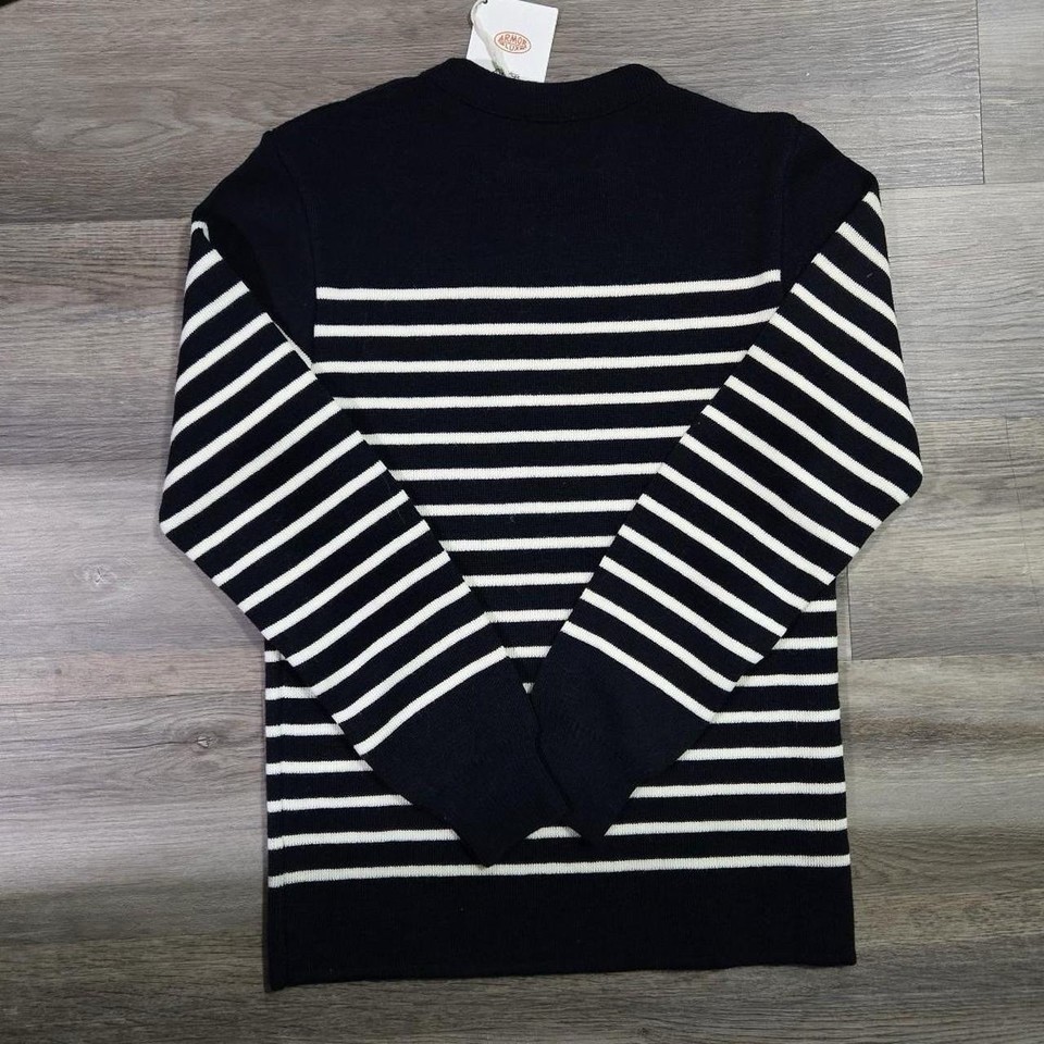 Armor Lux Men’s Navy White Striped Wool Pullover Sweater Button ...