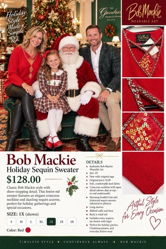 Bob Mackie Wearable Art Holiday Sequin Sweater 1X NEW WITH ORIGINAL TAGS