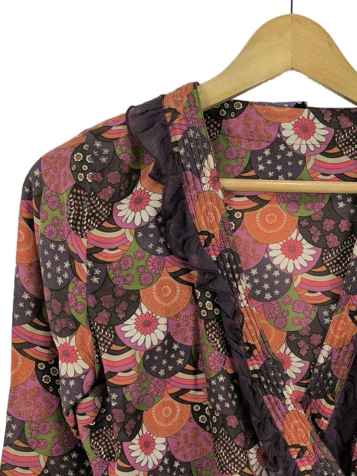 PEPE JEANS Blusa cruzada Mujeres Blusa Talla EU 38 rosa-negro-naranja claro - Imagen 3 de 4