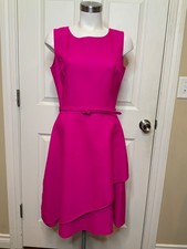 Oscar De La Renta Pink Wool Sleeveless Belted Fit & Flare Dress, Size 8
