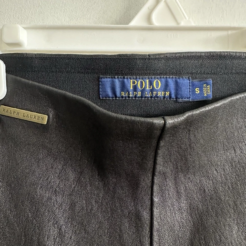 $998 POLO RALPH LAUREN Mujer Pequeño Cordero Cuero Legging Pantalones Negro Cremallera Tobillo Foto 4 de 4