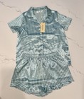 NWT - Womens Satin Pajamas Set Button Down 2 Piece Silk Pjs Shorts Set Ruffle — photo 1