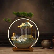Tabletop Water Fountain Indoor Waterfall with LED Mist Desk Fountain Feng Shui