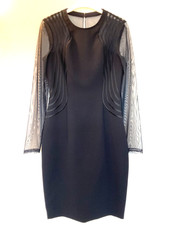 Reiss Gorgeous Black Long Mesh Sleeves Embroidered Pencil Cocktail Dress Size 8