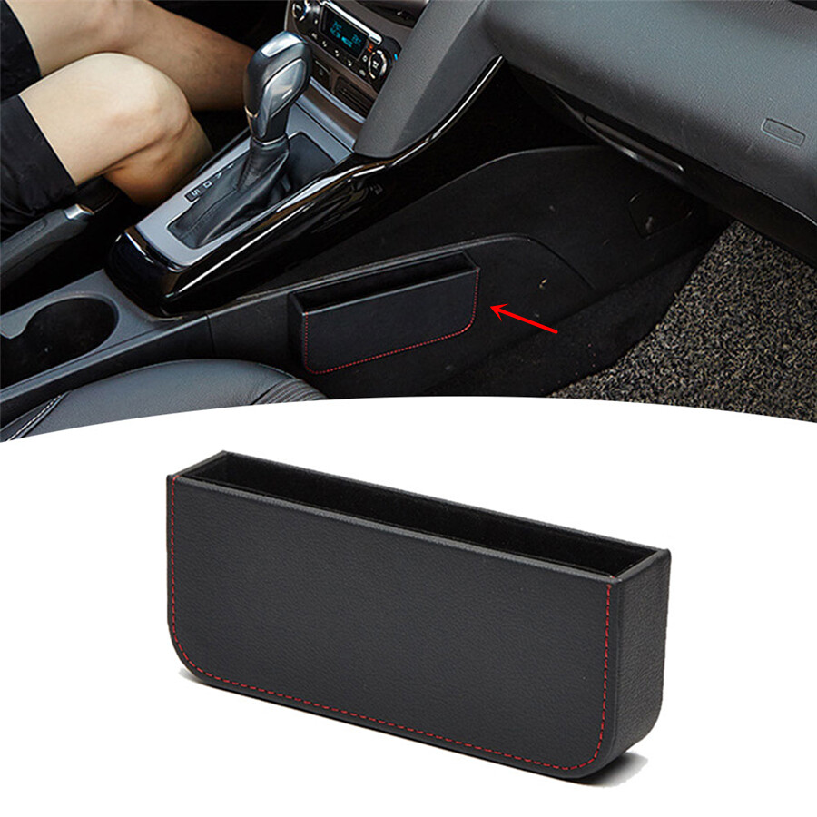 Black Car Center Console Seat Storage Box Organizer Phone Holder Self-adhesive