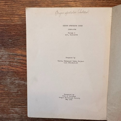 Oregon Spectator Index 1846-18-54 Band 1 Oregon Historical Society 1941 Taschenbuch - Bild 3 von 9