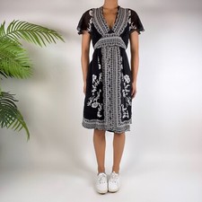 Vintage Y2K Floral Whimsigoth Black & White Fairy Silk Midi Dress / Size: 6