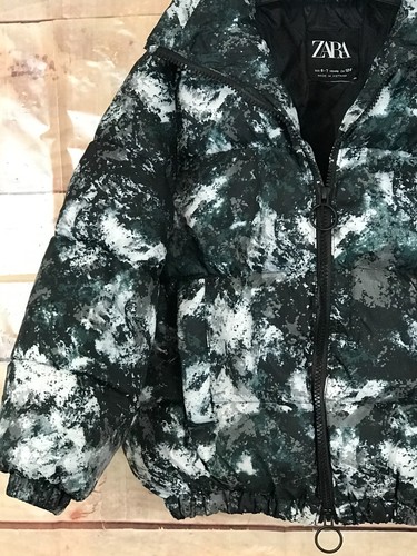 Zara Kids 6-7 Puffer Jacket Packable Hood Black Gray Quilted Full Zip Pockets - Picture 5 of 13