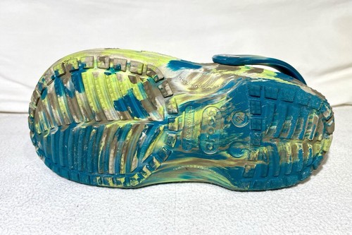 Crocs Classic Marbled Tie Dye Clogs White Blue Yellow Slip On Kids J2 Comfort - Picture 12 of 12