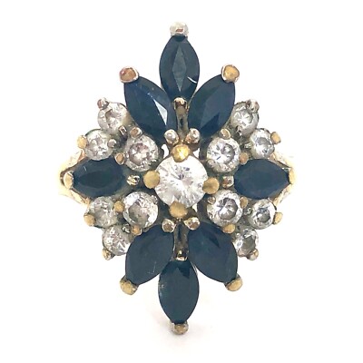 Vintage Faux Sapphire Rhinestone Cluster Ring Size 8  Vintage Faux Sapphire Rhinestone Cluster Ring main image 1