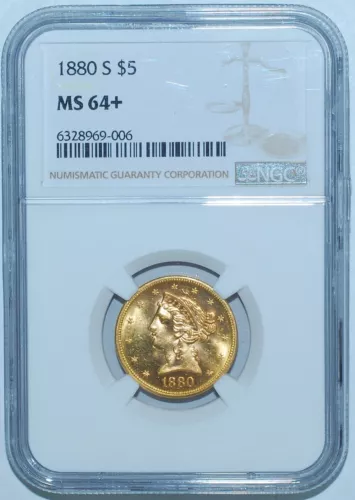 1880 S NGC MS64+ Liberty Head Gold $5 Half Eagle