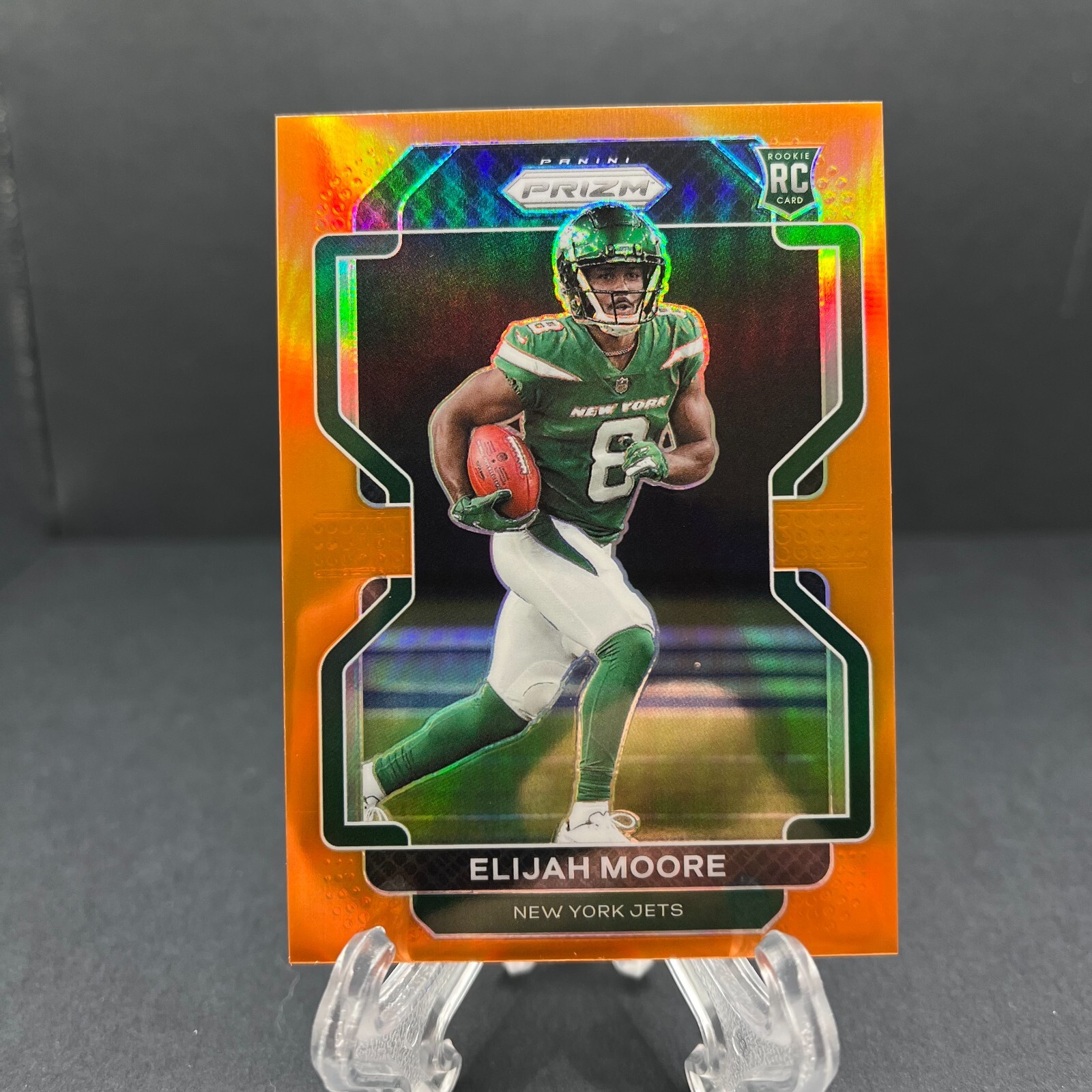 2021 Panini Prizm Elijah Moore Orange Prizm RC #346 New York Jets SP #/249